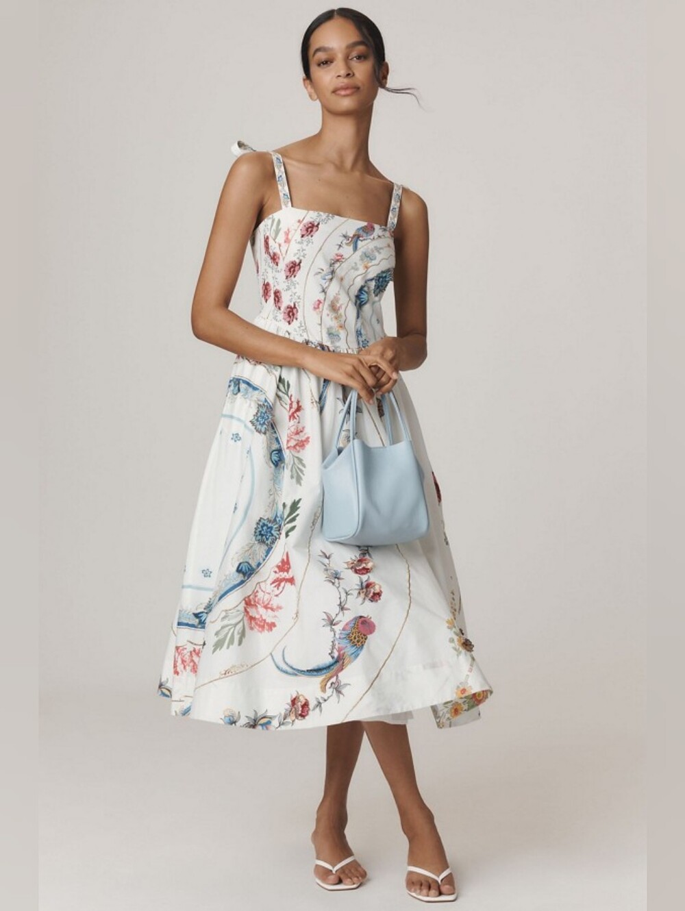Anthropologie Maeve Tie-Strap Printed Midi Dress